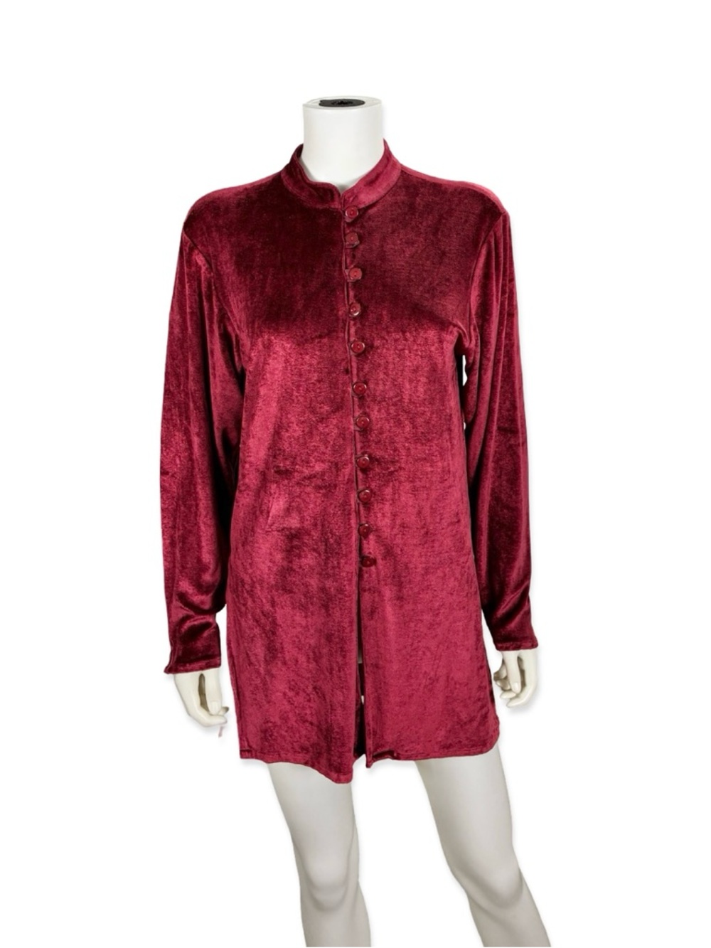 Sorrel Jrs Vintage 90's Burgundy Velvet Mandarin Collar Tunic Top